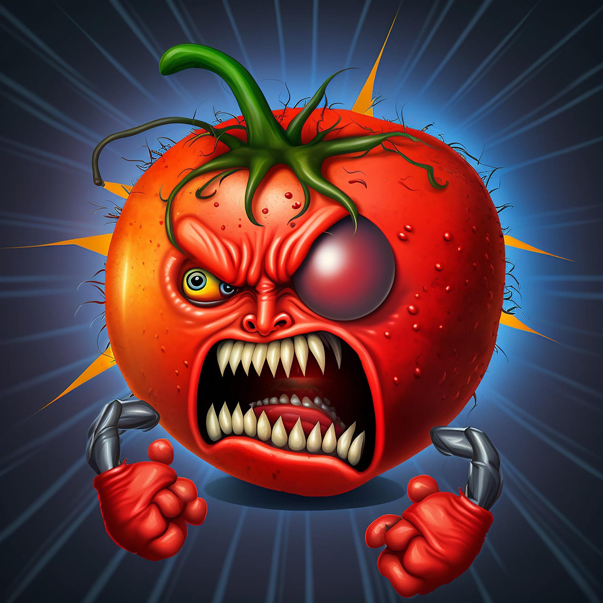 Image of an angry, mutant tomato